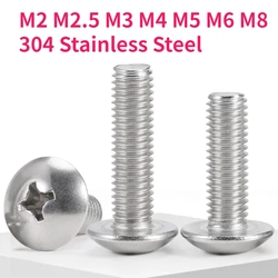 M2 M2.5 M3 M4 M5 M6 M8 304 A2-70 Stainless Steel Phillips Truss Head Large Flat Round Cross Screw Bolt
