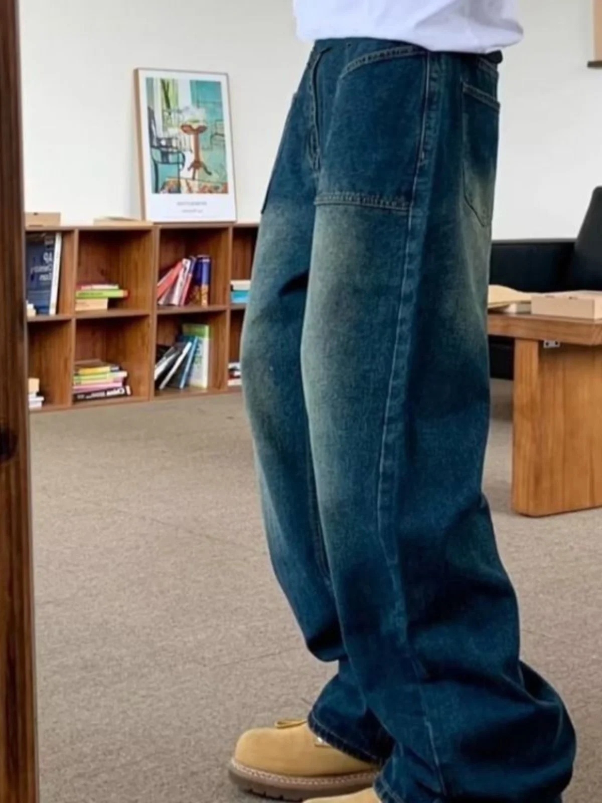 

Large Size 300 Pou Waed Denim Jeans Men's Loose Wide Leg Casual Pants American Sle Autumn Spring Straight Cut Trousers