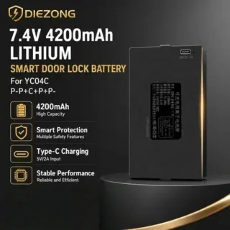Batterie de serrure de porte intelligente au Lithium 7.4V 4200mAh pour YC04C P-P + C + P + P-, Batteries rechargeables, veille persistante, expédition rapide