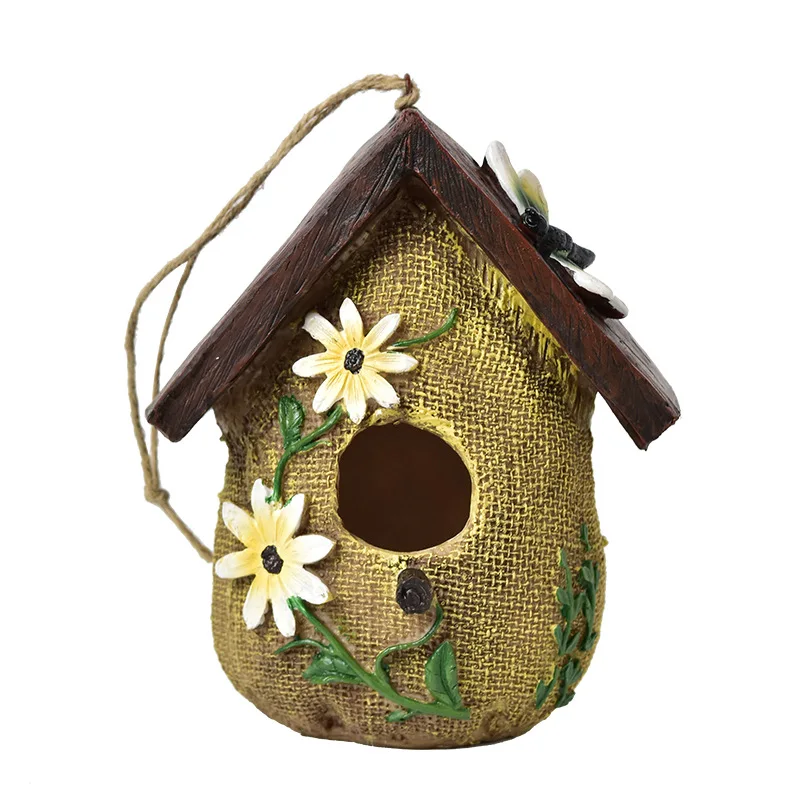 Resin Burlap Shower Bird House Statue, Creative Outdoor Garden Yard Decor, Home Balcony Horticulture Art Craft Ornament
