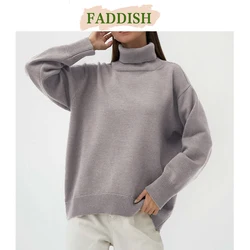 FADDISH-Pull à col roulé à manches longues pour femmes, pull décontracté, chaud, solide, document féminin, mode, automne, hiver, 2024