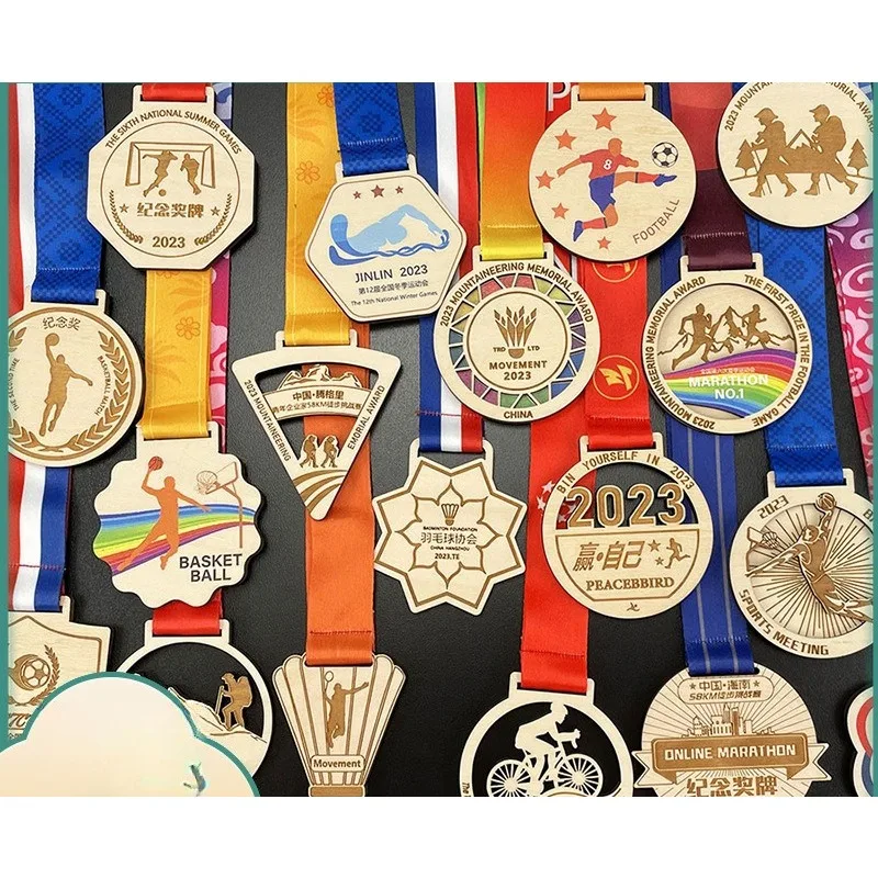 

Wooden Laser Carving Medal Processing Creative Games Honor Commemorative Medal Wooden Environmental Protection Medal