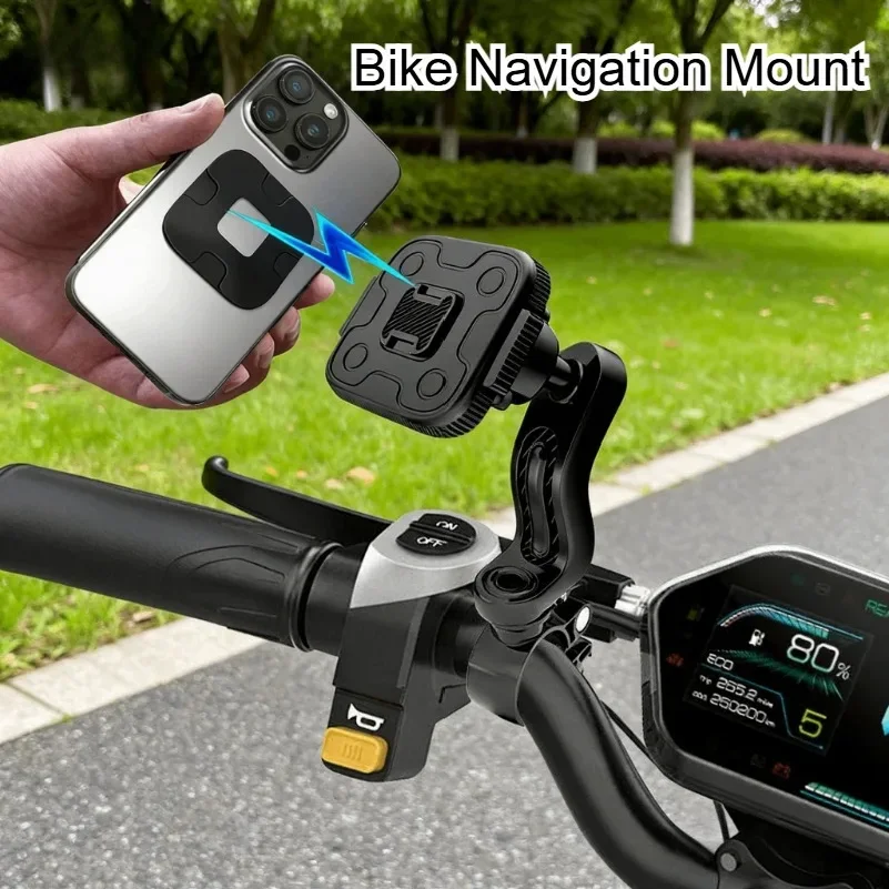 Magnetic Bike Phone Holder 360° Rotation Removable Shockproof Ultralight Handlebar Mount for Bicycle Motorcycle Navigation