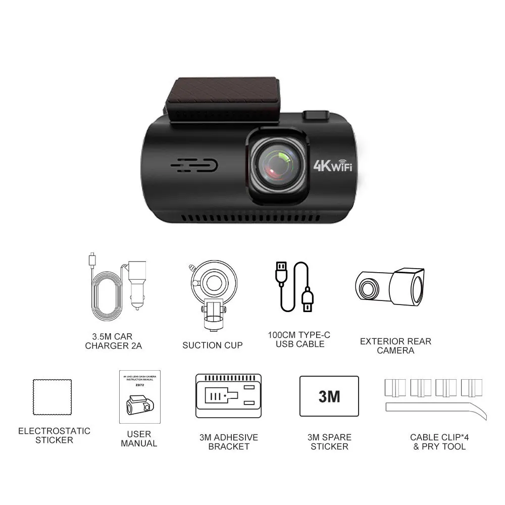 2025 Upgraded 4K+4K Dual Lens Dash Cam Front/Rear, 3 Inch Screen WIFI GPS APP Control Car DVR camer with 2 camer System