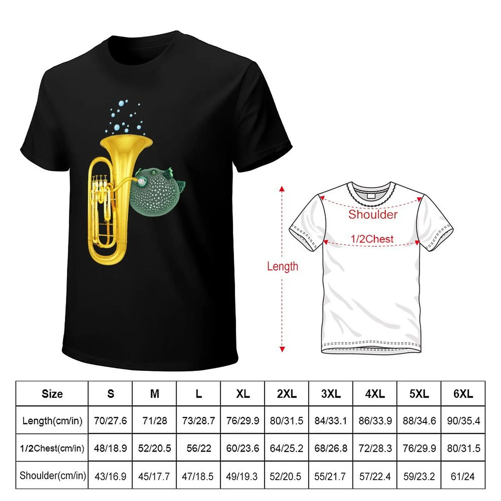 Puffer Fish Playing Tuba T-Shirt Active Sports Short Sleeve Cotton Shirt