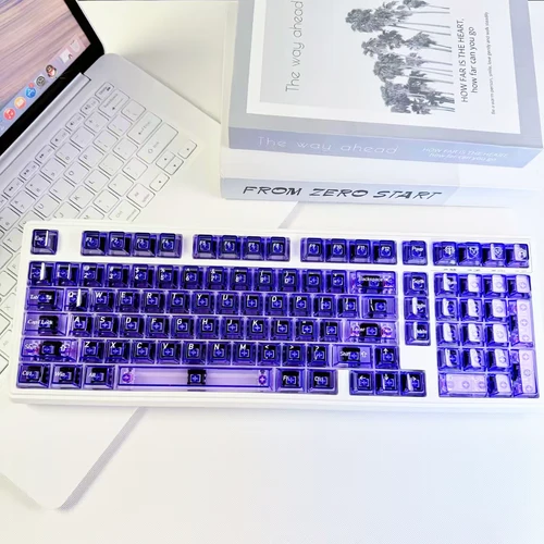 Imagen 2 del producto Teclas de PC transparentes retroiluminadas RGB moradas de 119 teclas, teclas de cristal con impresión UV, perfil de cereza para interruptores MX, teclado de jugador