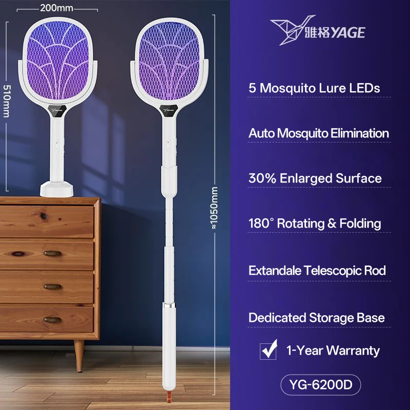 YAGE Elektrische muggenmepper Opvouwbare vliegenracket Killer Lamp 3500V Krachtige insectenverdelger 0 ° Wandgemonteerde ongediertebestrijding