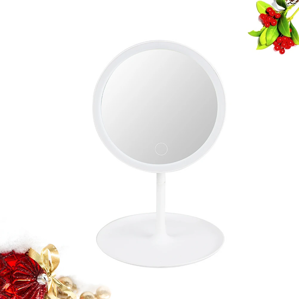 LED Desktop Makeup Mirror Rechargeable USB Charging Three Color Light Stylish Mirror with Storage Tray for Bedroom