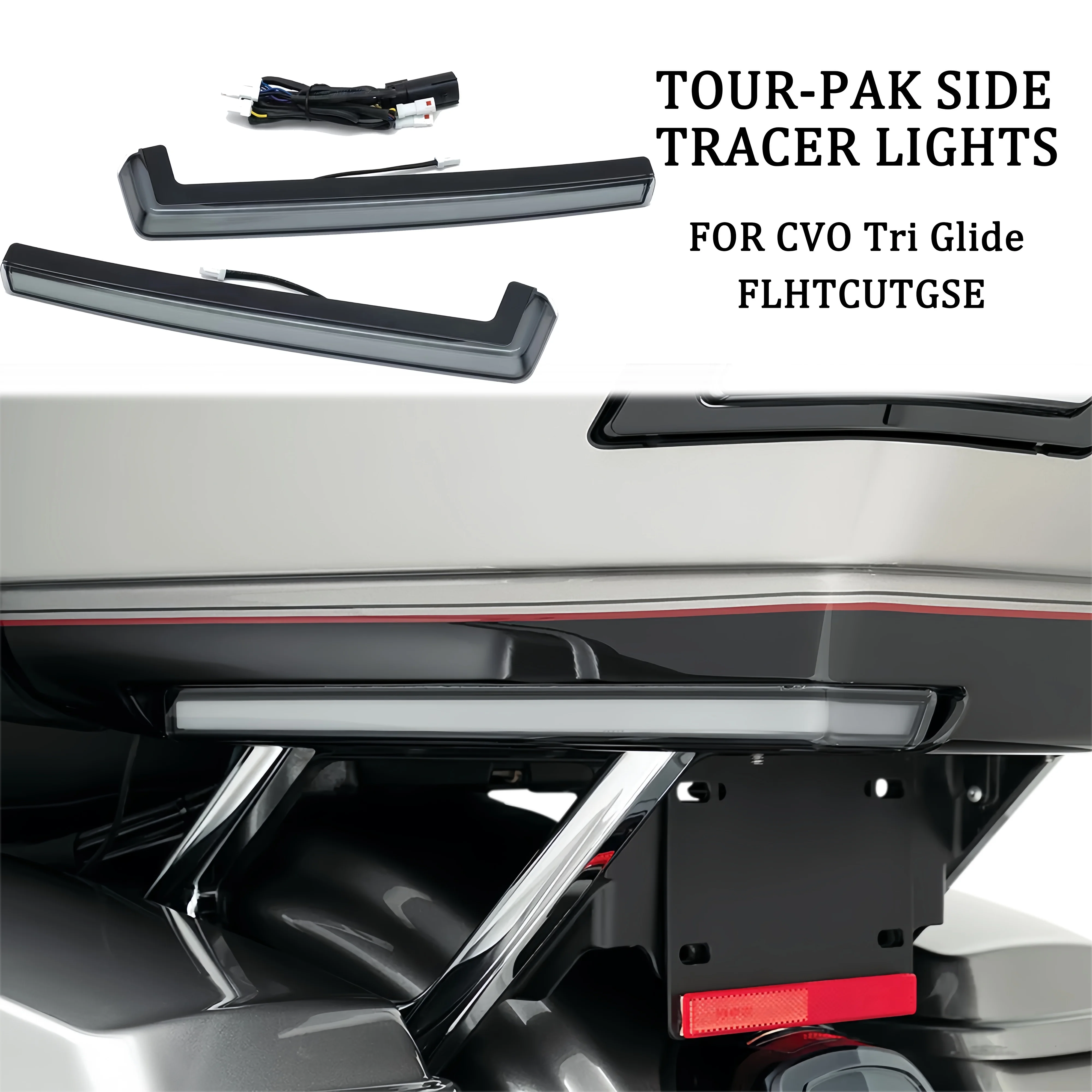 For Harley Touring 2014-2022 2020 Electra Road Glide Motorcycle Red/Smoke Tour Pak Pack Accent Side Marker Panel LED Light Lamp