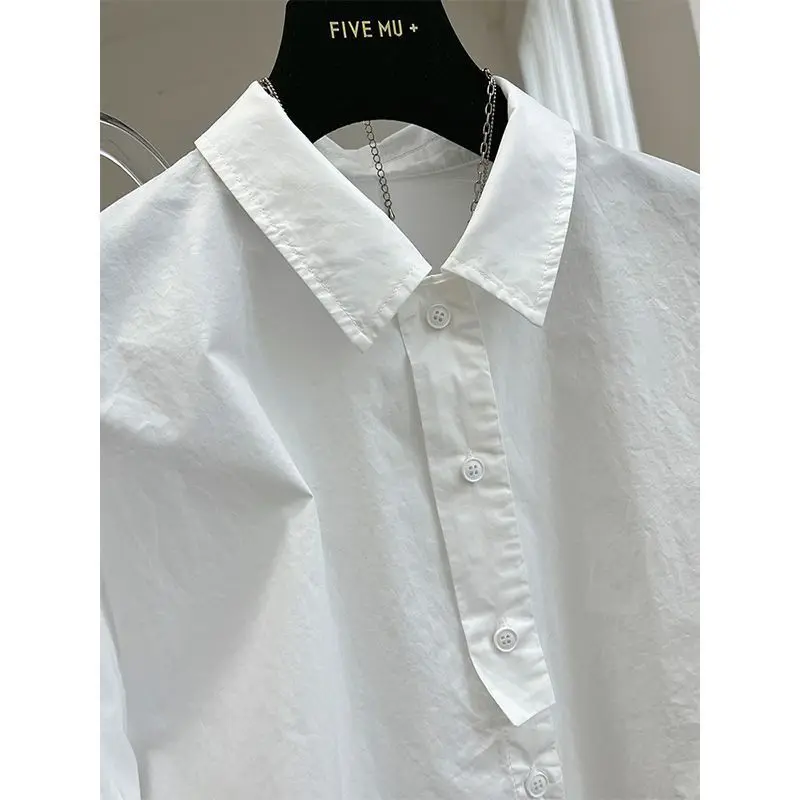 00% Bawełna Koreański Krój Luźny Top Damski Letni Modny Bluzka z Guzikami Jednolity Kolor