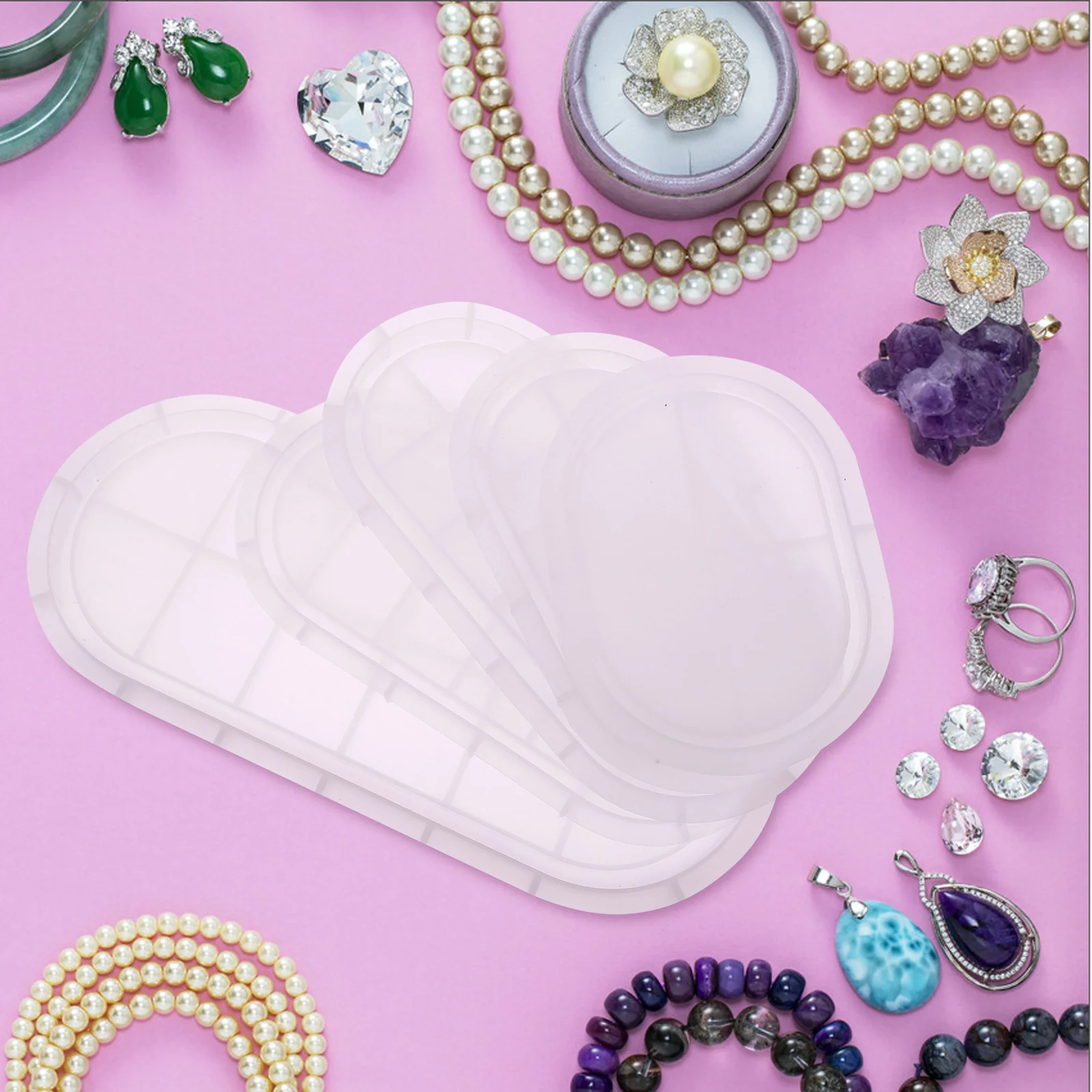 

5pcs Oval Epoxy Resin Tray Mold Silicone Jewelry Plate Casting Molds Raised Edges Diy Craft Accessories Trinket Dish Storage