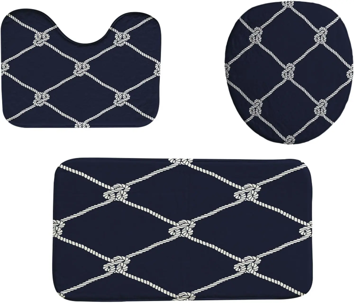 

Набор ковриков для туалета с морским узором из морской веревки, темно-белая рыболовная сеть, орнамент, морские узлы, наборы для ванной комнаты с ковриками (киврик для ванной, U-образная форма и