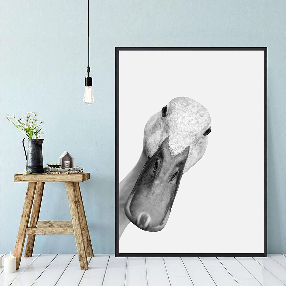 

Плакат с изображением утки, черно-белая фотография для детской фермы, настенное искусство, современный минималистичный домашний декор, портрет утки, подарок для любителей животных