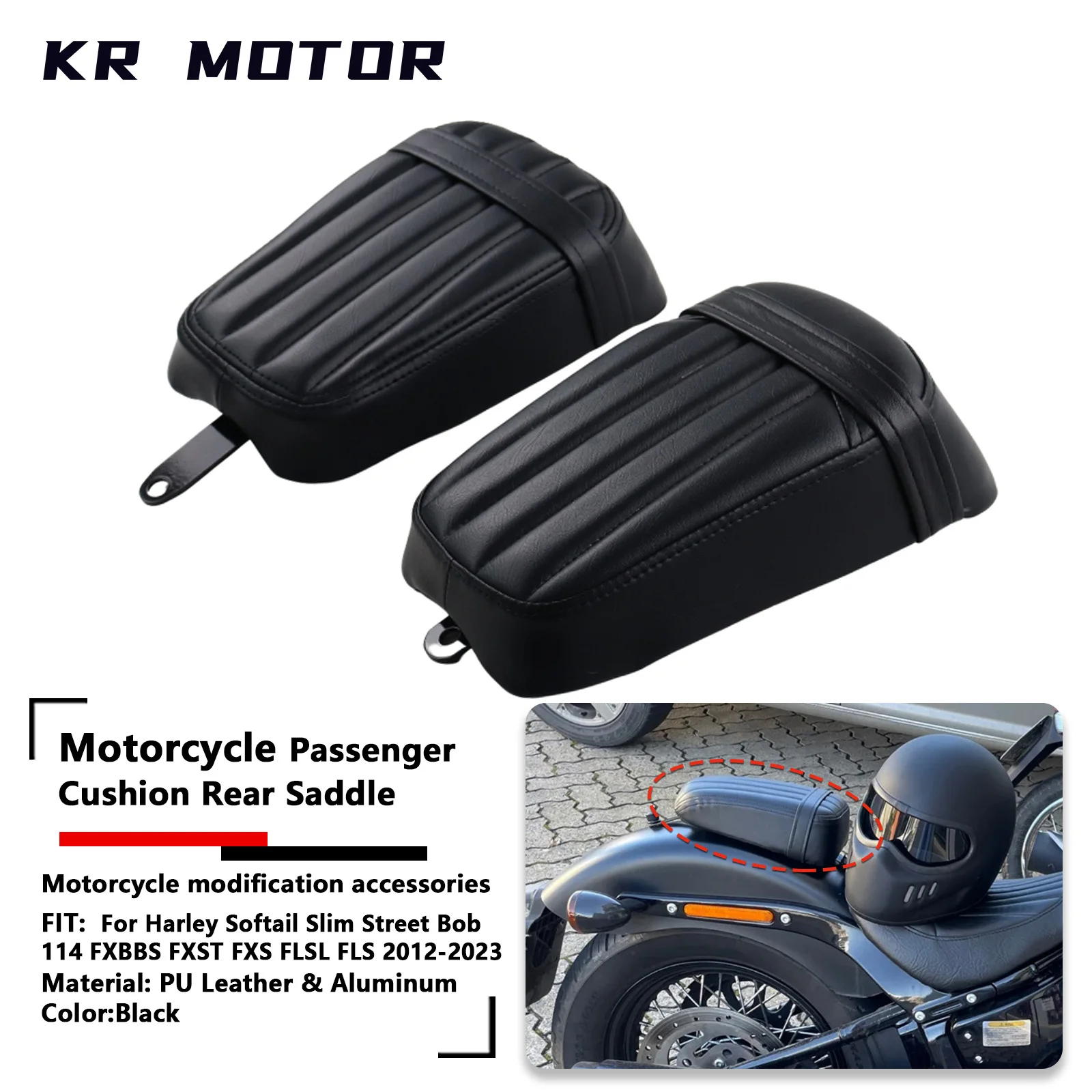 

Fit For Harley Softail Slim Street Bob 114 FXBBS FXST FXS FLSL FLS 2012-2023 Motorcycle Seat Passenger Cushion Rear Saddle Black