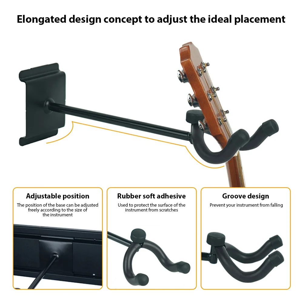 Guitar Rack for Multiple Guitars Wall Mount Hanger Holds 5 Guitars Aluminum Alloy Adjustable Hook Position Slatwall Rail Stand