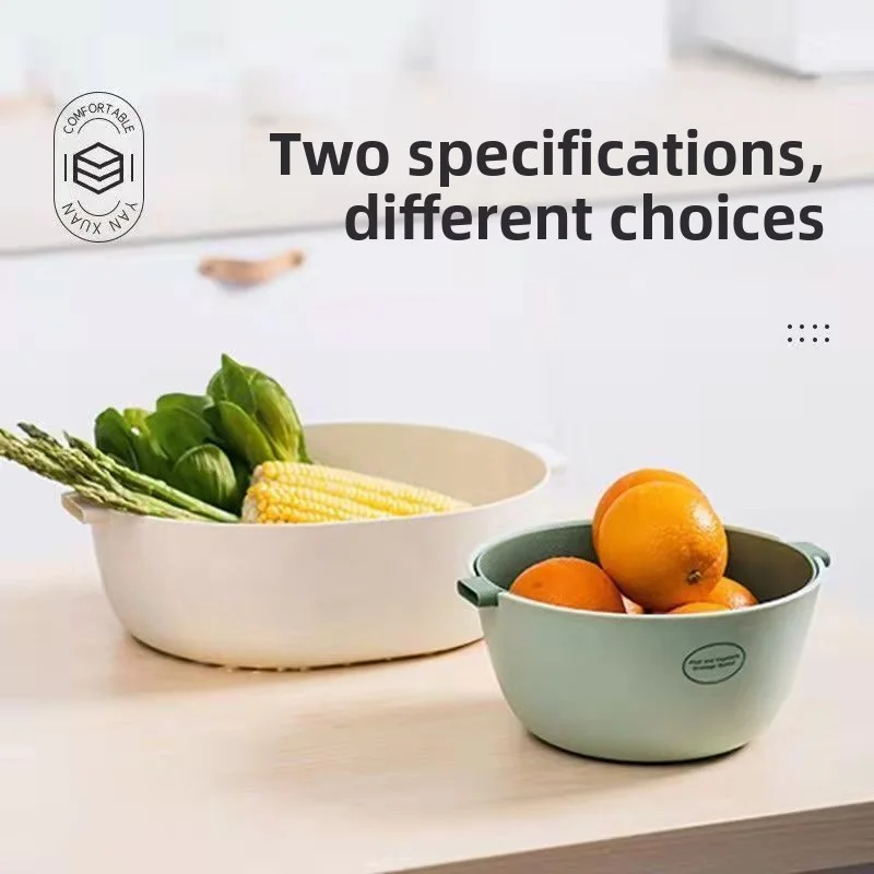 Double Layer PET Transparent Vegetable Basket with Drainage Household Kitchen Multi-function Fruit Washing Basin Water Filter