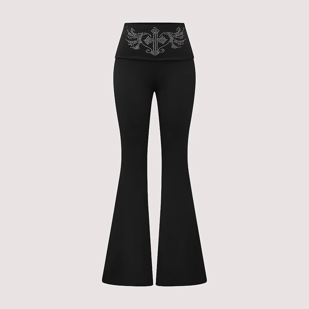 

Mia Muse Select, осенние леггинсы, 2025 г., женские базовые однотонные расклешенные брюки с высокой талией и бисером, расшитые бисером, модные леггинсы