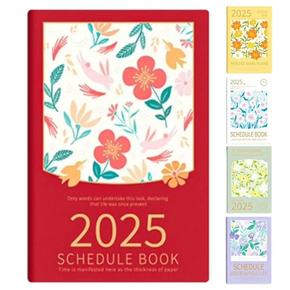 A5 2025 Schedule Planner Notebook 12 Months INS Office Work Planner Time Organizer Oil Painting Flower Diary Writing Pads