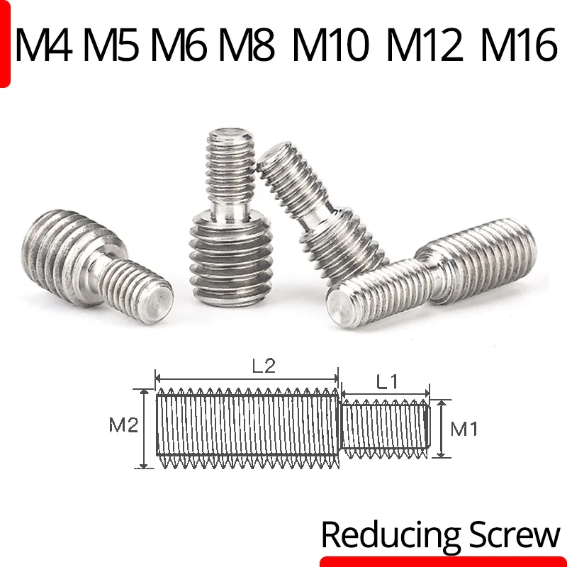 Tornillos reductores de acero inoxidable 304, convertidor de tornillo sin cabeza de doble punta, M4, M5, M8, M10, M12, M16