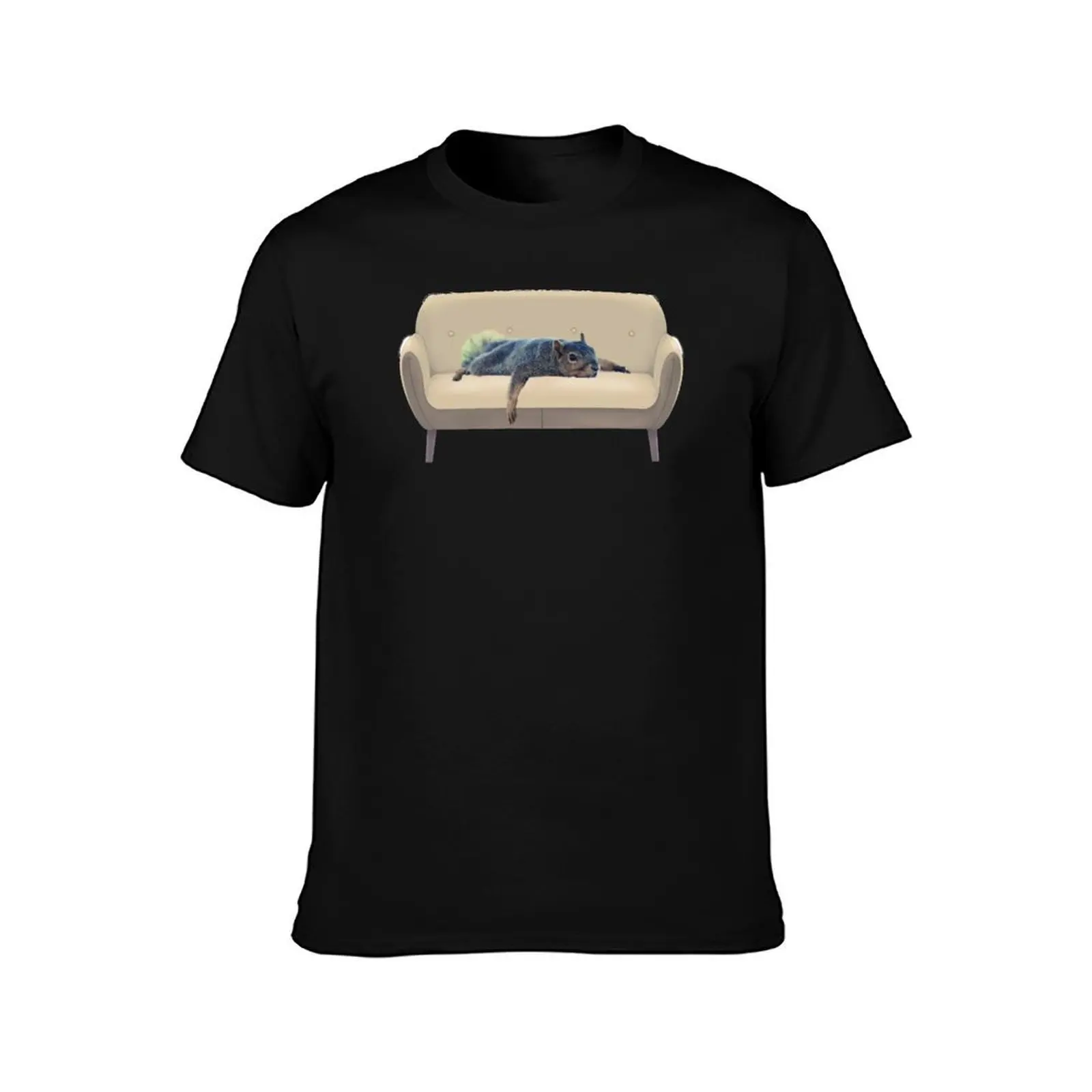 Splooting Squirrel Couch T-Shirt, Summer Casual Cotton Tee, Oversized Streetwear Tops, Vintage Graphic Print, Unisex Men Women
