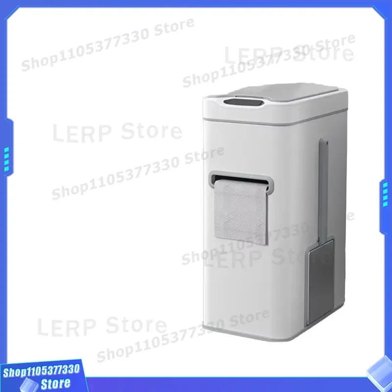 Smart Sensor Stainless Steel Trash Can 3 in 1 Bathroom Bin with Lid Integrated Toilet Brush Holder Automatic Waste Container