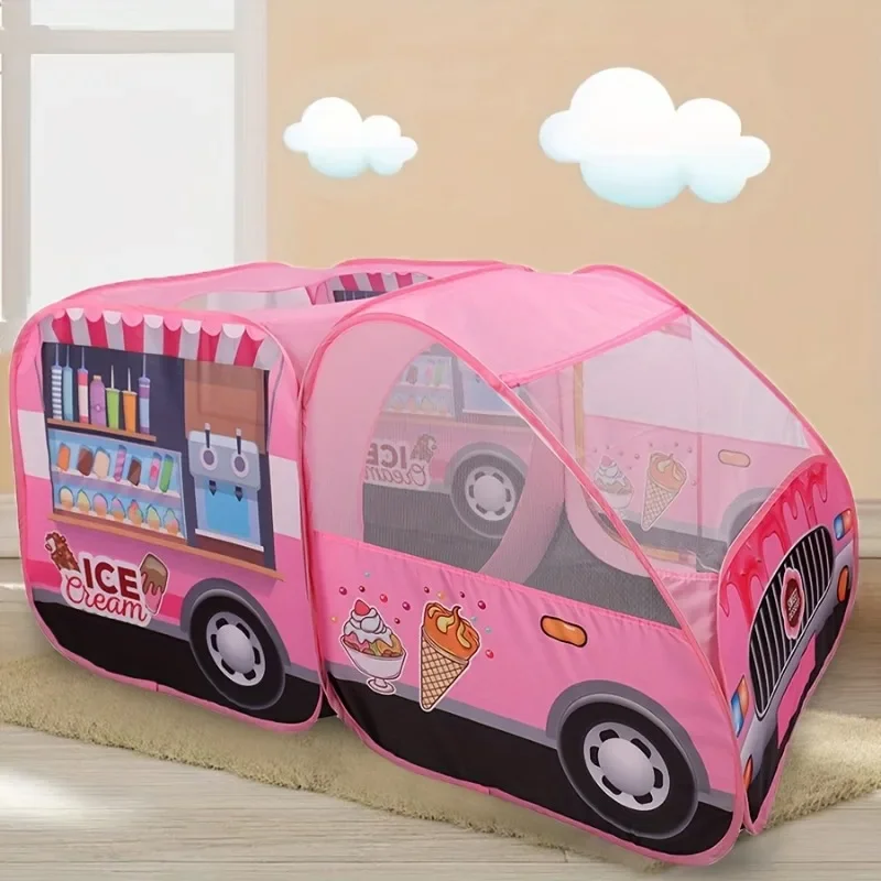 Camión de comida para niños, tienda de juegos con camión de postre rosa, sin necesidad de montaje, bolsa de almacenamiento, juego de rol, regalos imaginativos