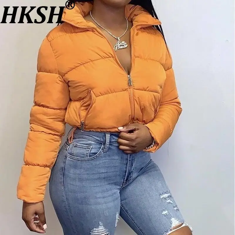 

HKSH Новое зимнее женское короткое стеганое пальто, однотонное пальто на молнии с карманами и шнурком, элегантная модная теплая куртка HK12958