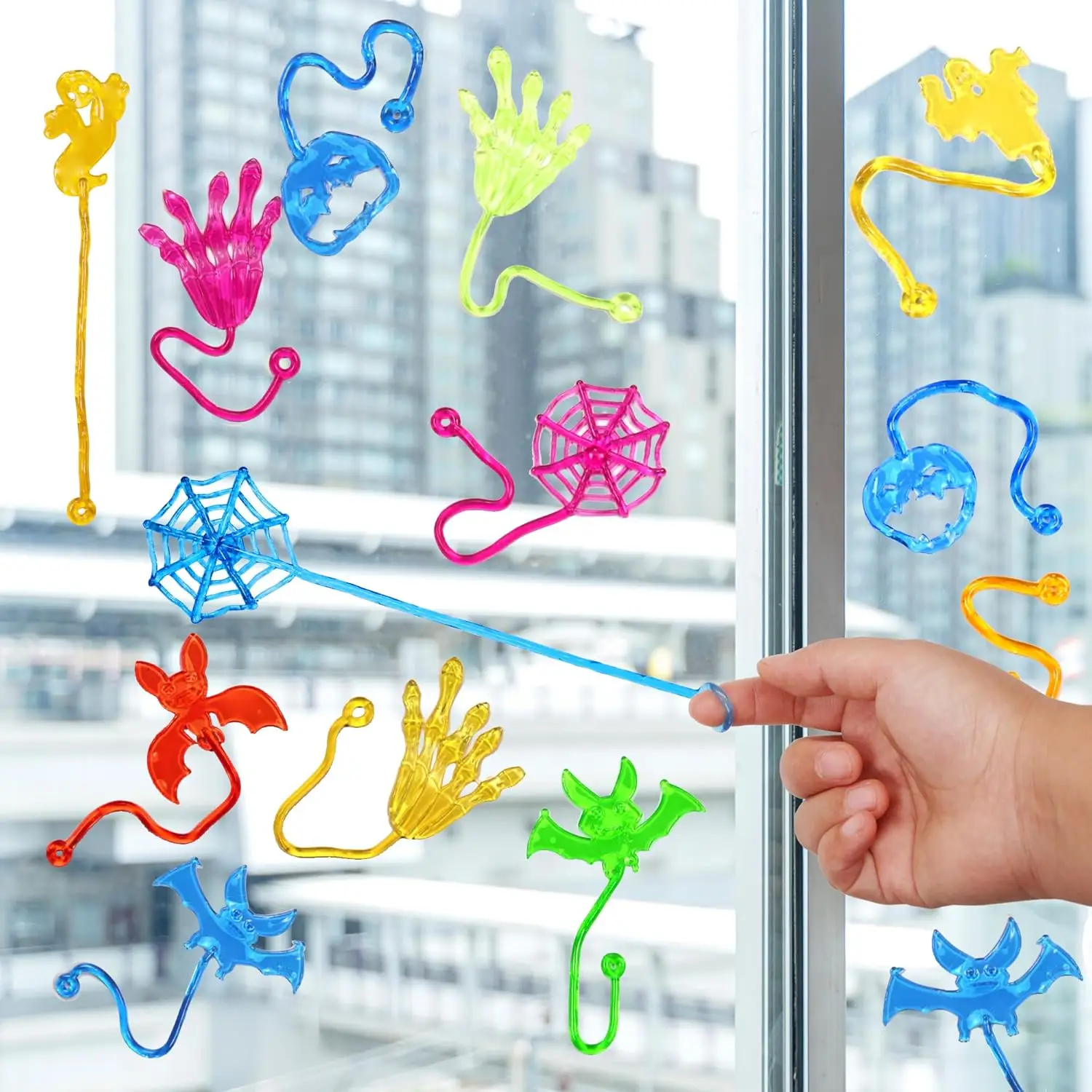 10Pcs Spider Web Elastic Sticky Stretchable Climbing Hand Novelty Toys for Kids Halloween Birthday Party Decorations Gifts