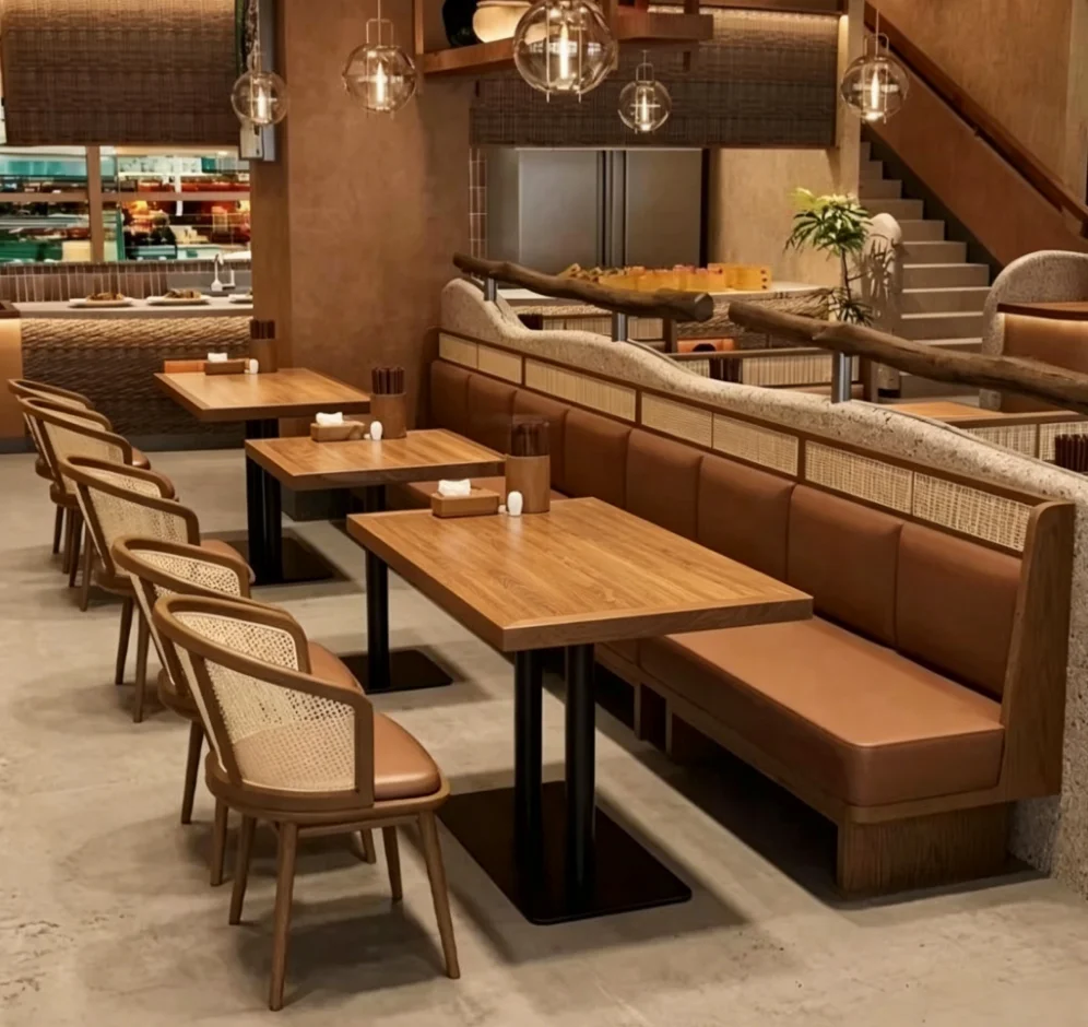Wholesale Modern Wooden Restaurant Furniture Set Custom Booth Seating Armchair For Bistro Cafe Hotel Catering Project