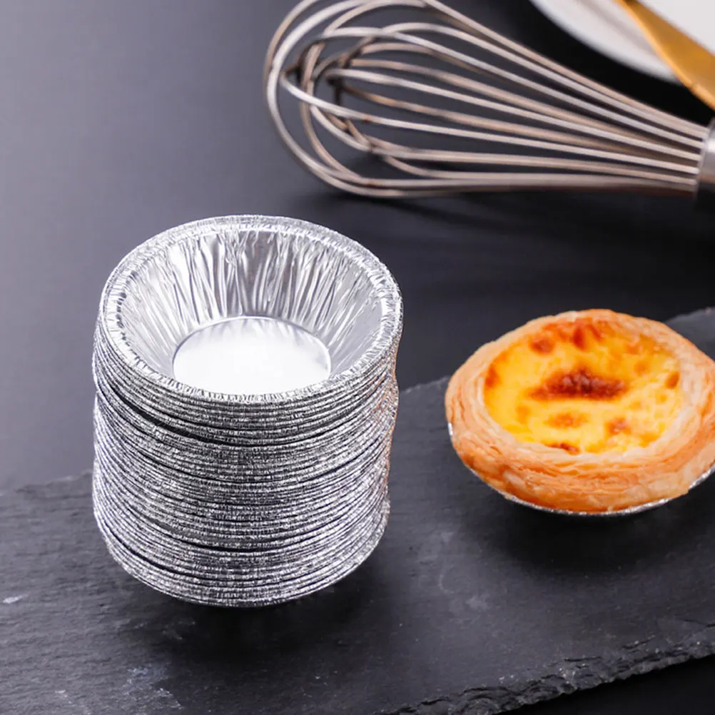 

100 Pcs Tin Foil Tray Egg Tart Molds Disposable Baking Trays Mini Tart Pans Jelly Muffin Liners Silver Cupcake Trays