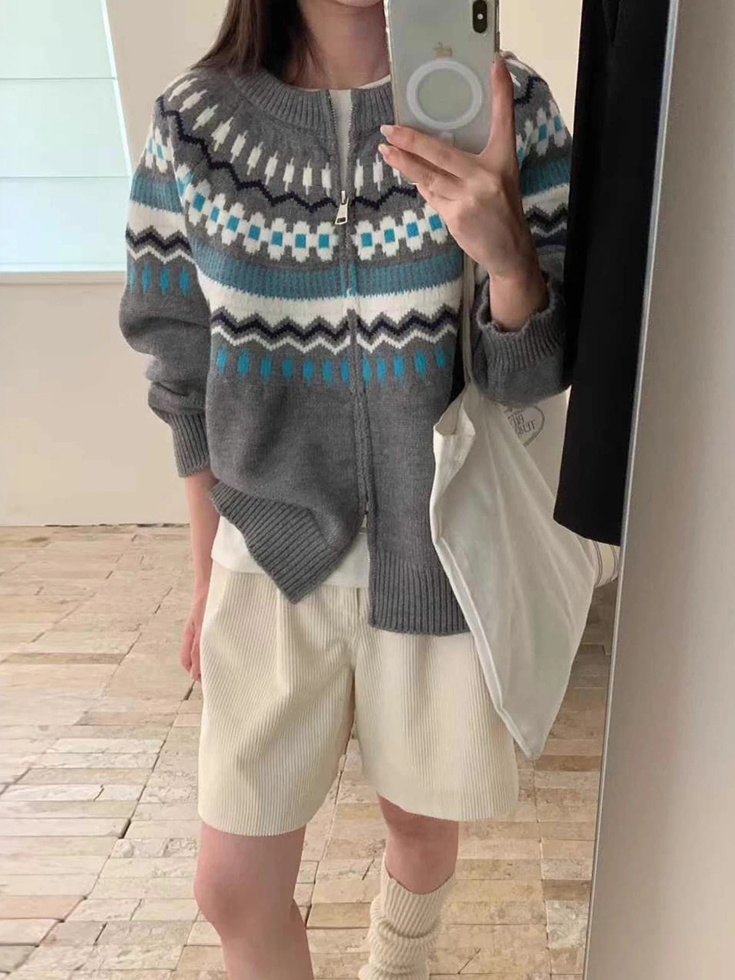

Nordic Sle Fair Isle Color Blo вязаный свитер пальто женское свободное мягкое зимнее новое поступление длинное свекло Ne застежка-молния
