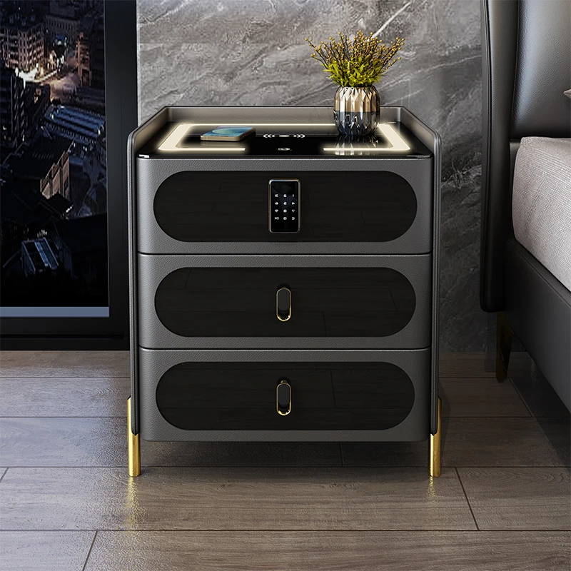 2024 Modern Smart Bedside Table With Wireless Charging And Combination Lock Nightstand