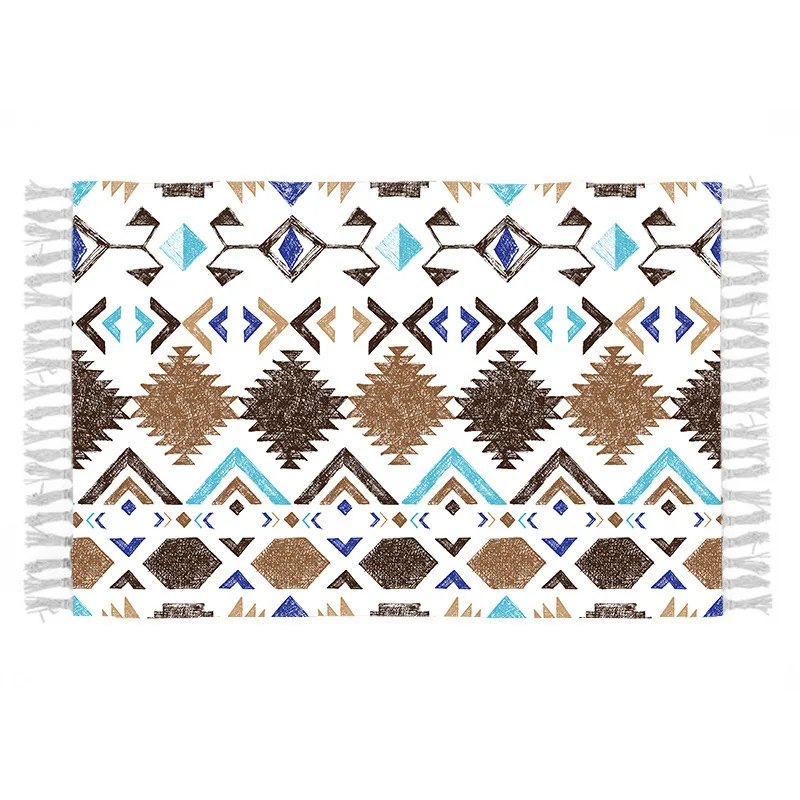 Morocco Bedroom Living Room Bedside Carpet Floor Mat Striped Cotton and Hemp Rectangular Fringe Carpet