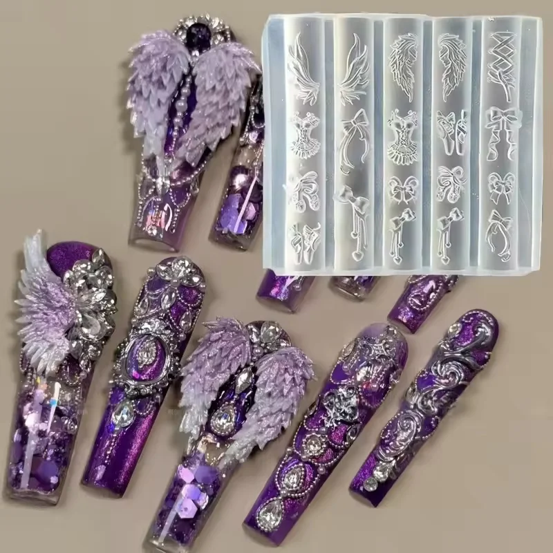 

1pc Angel Wings Bow Snake Diamond 3D Acrylic Mold Nail Art Decoration Nails DIY Design Silicone Nail Template Nail Mold