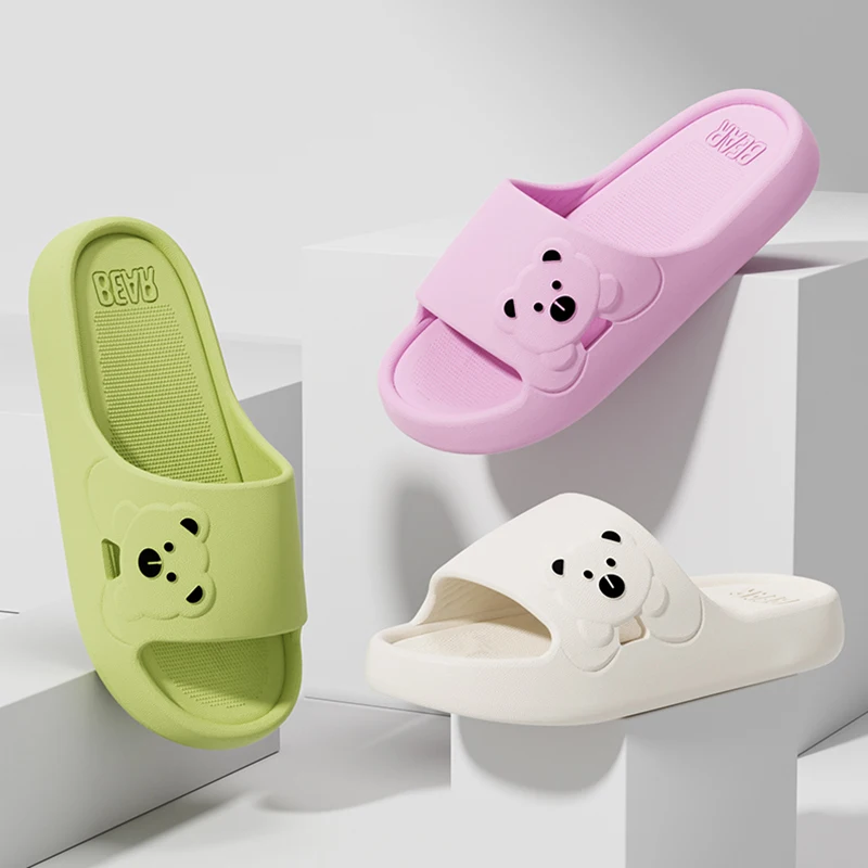 Cute Cartoon Bear Indoor Slippers for Women 2025 New Lightweight Soft Eva Slides Woman Comfort Home Bathroom Non Slip Slippers image 4