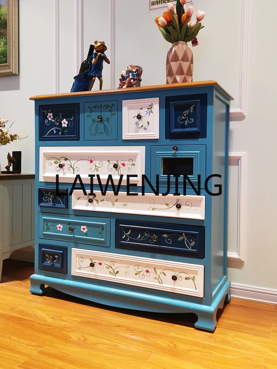 Five Bucket Locker Hallway Blue Living Room Solid Wood Mediterranean Twelve Bucket Bedroom Storage Decoration