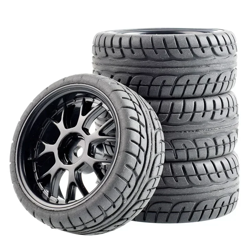 Pneus e rodas de borracha para carro RC, jantes, cubo sextavado de 12 mm para WLtoys 144001 e pneu de carro 1/18 1/16 1/10 (4 pacotes)