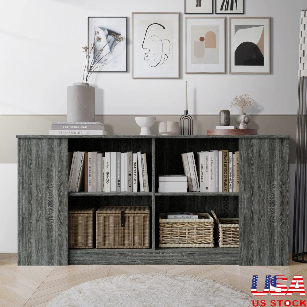 

Durable Engineered Wood 4 Shelf Sideboard Versatile Accent Cabinet Ample Storage Display Organize Home Decor Easy Assembly