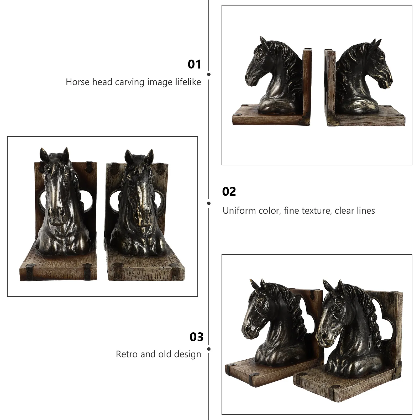 

Пара подставок для книг в виде головы лошади из смолы, тонкая работа, гладкая отделка, двойное назначение: подставка для книг и украшение для рабочего стола.