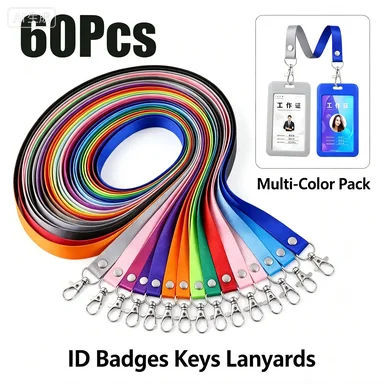 60pcs-name-badge-lanyards-assorted-color-neck-straps-for-office-staff