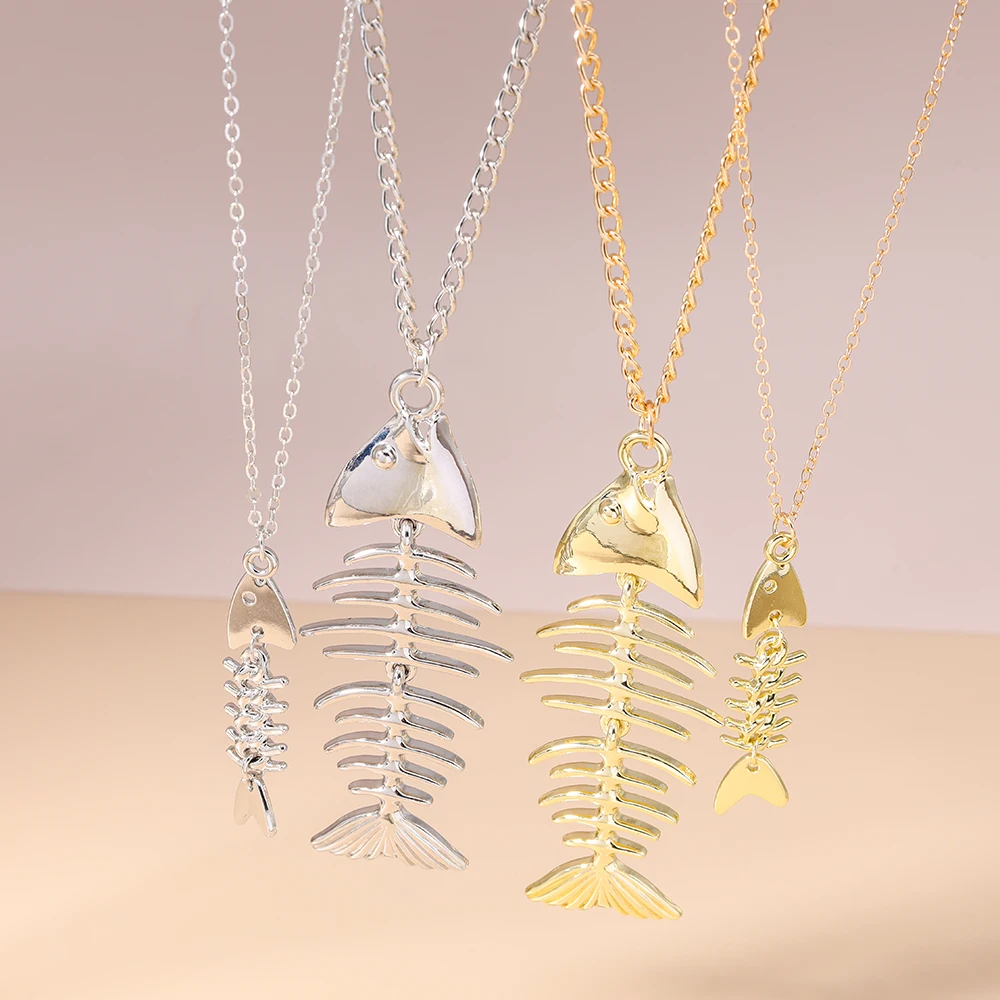 Aihua Neue Personalisierte Edelstahl Fisch Knochen Anhänger Halskette Für Frauen Männer Hip Hop Sommer Strand Urlaub Schmuck Geschenke – Detail 6