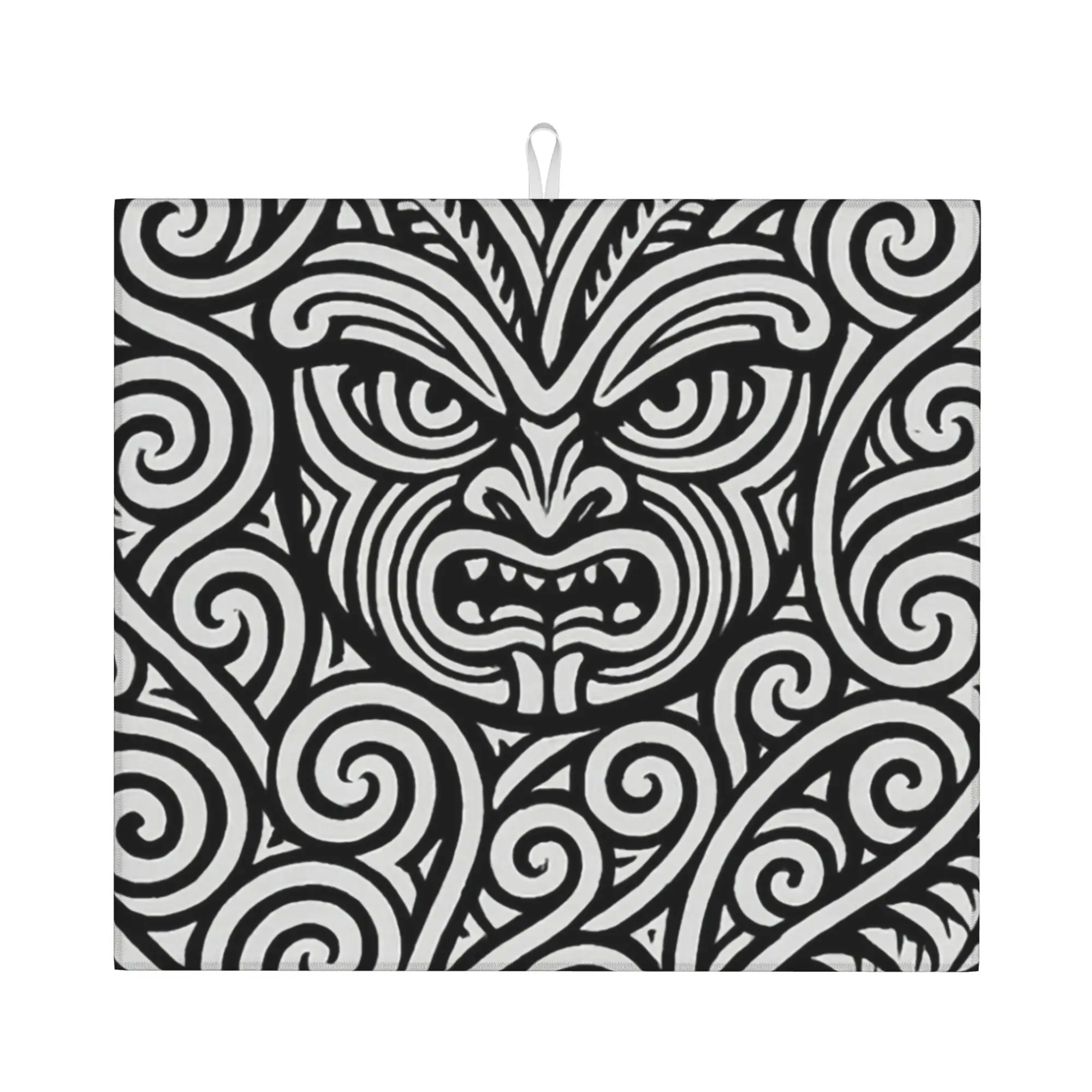 Drying Mat For Kitchen Tribal Maoris Warrior Tattoo New Zealand Barware Tableware Oil Proof Washable Kitchen Sink Drying Pad