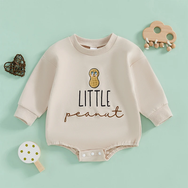 Baby Girls Boys Sweatshirts Rompers Letter Peanut Embroidery Long Sleeve Toddler Spring Fall Bodysuits Jumpsuits