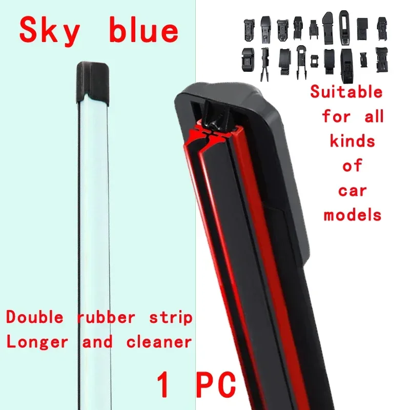 

Sky blue Car Windshield Wiper blades Universal Soft Double layer Rubber Frameless Bracketless 14" 16" 19" 20" 21" 22" 24"26"