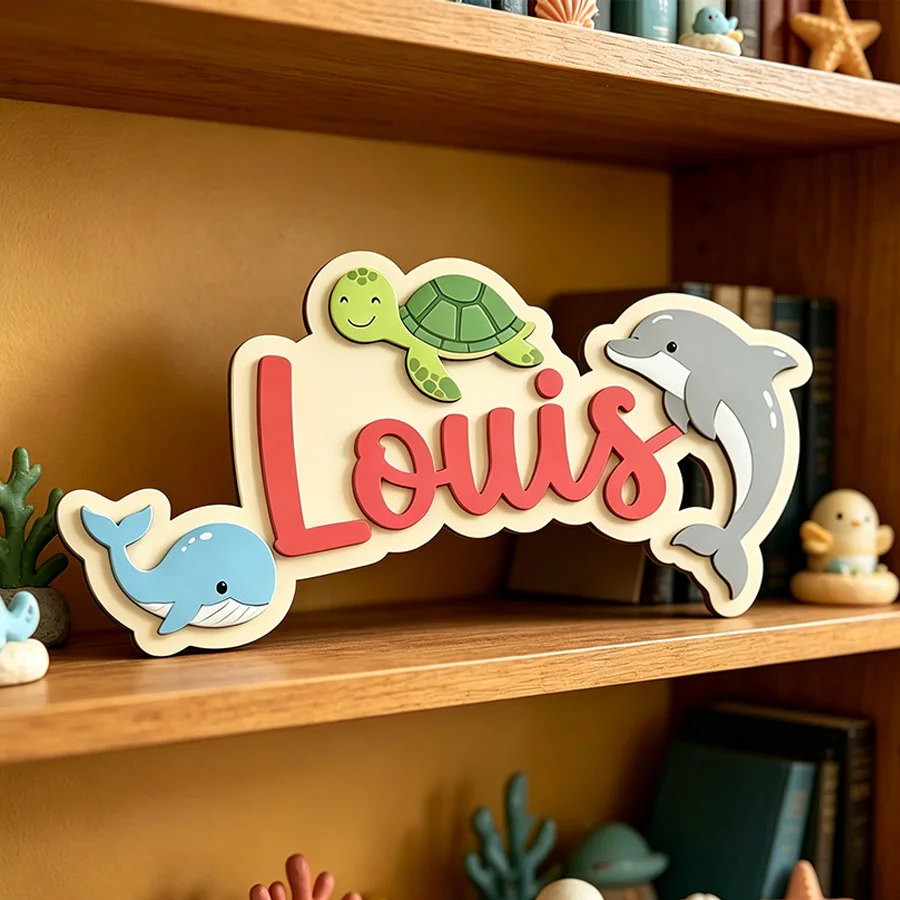 1pc wooden multi-color double-layer surname brand, custom name, suitable for children's rooms and birthday gifts