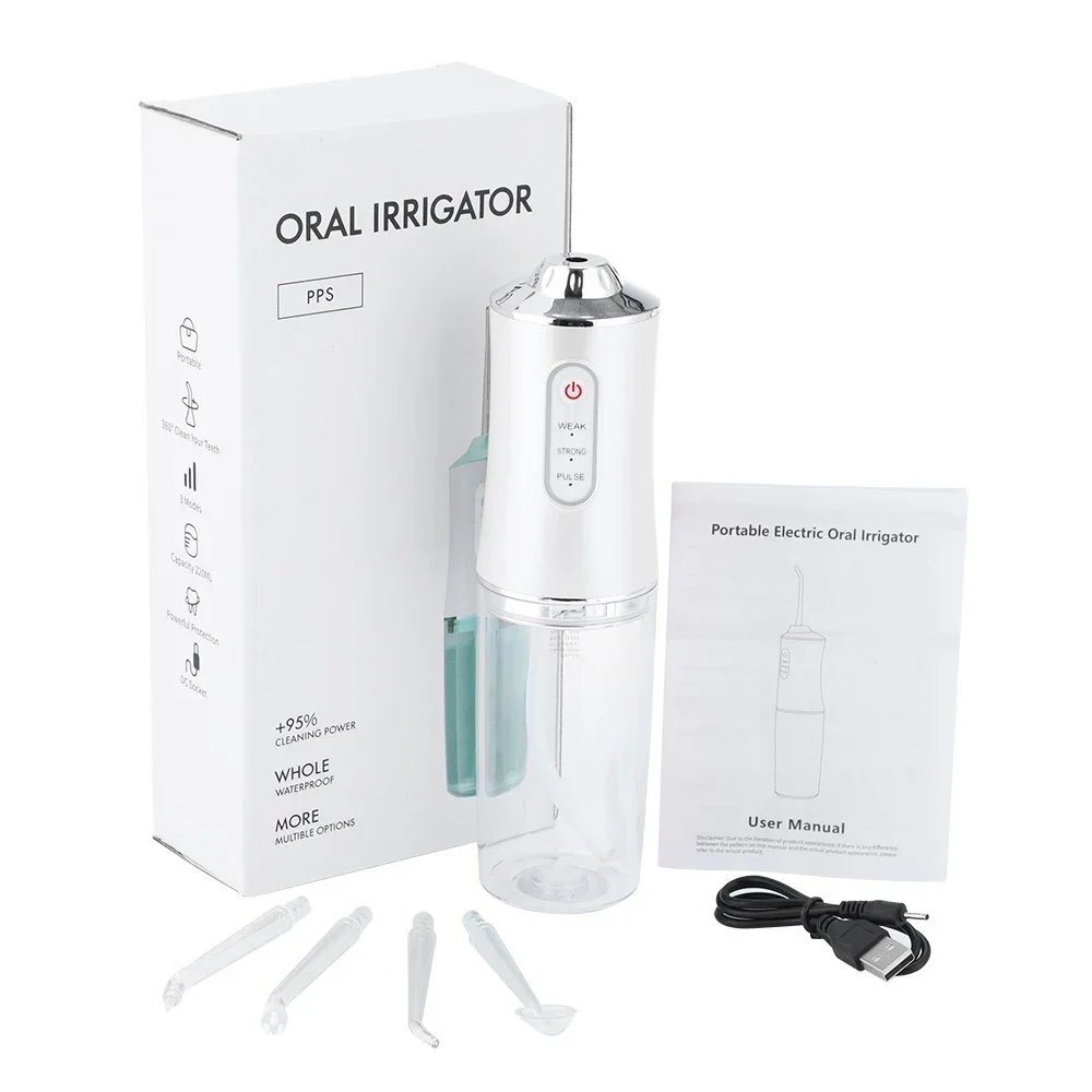 NewOral Irrigator Kit Portable Dental Water Flosser USB Rechargeable Water Jet Floss Tooth Pick 4 Tip 220ml 3 Modes IPX7 1400rpm