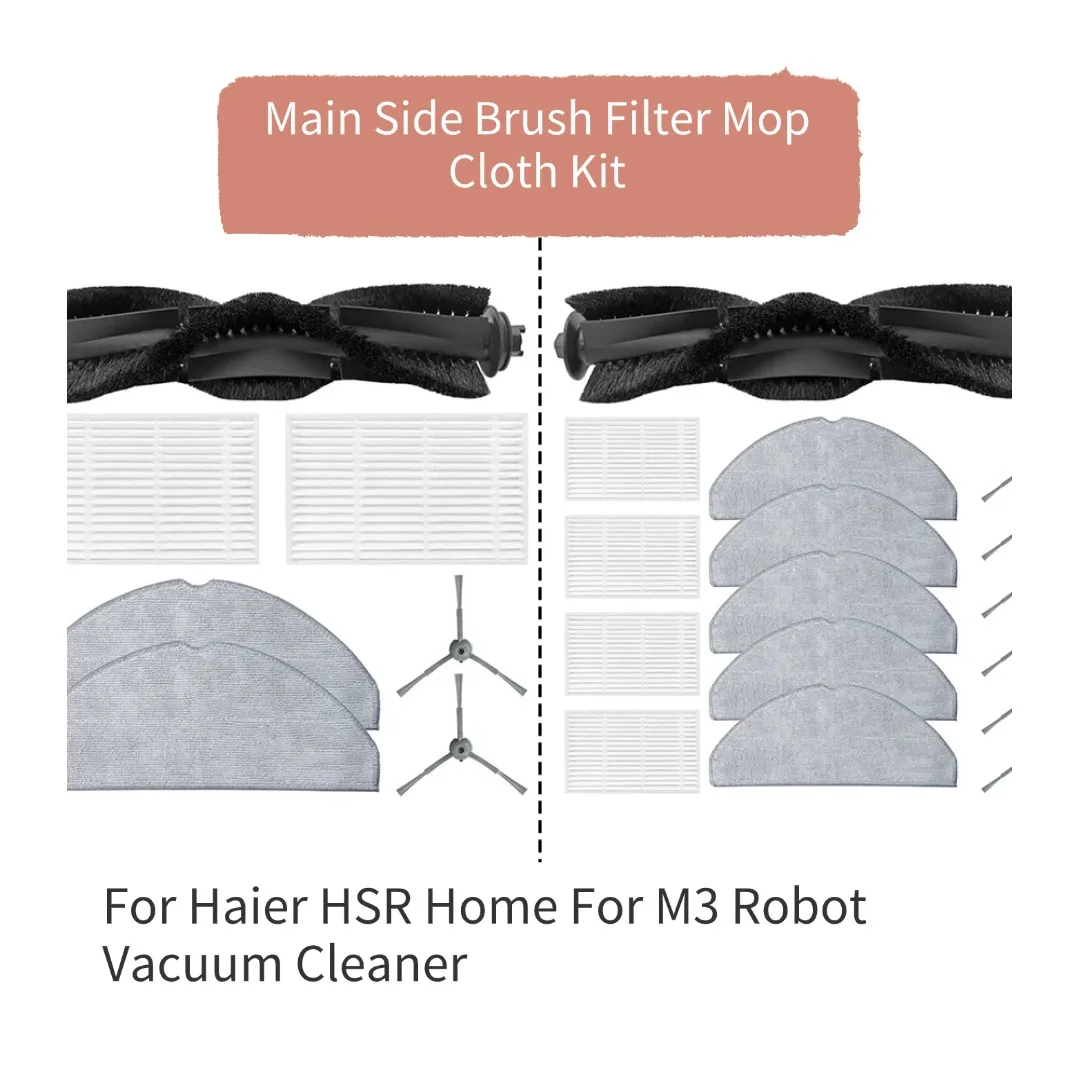 Juego de paños de microfibra para limpieza, cepillo lateral principal, filtro, paños de microfibra de alta eficiencia para Haier, HSR Home, M3 Robot Vacuum Cleaner