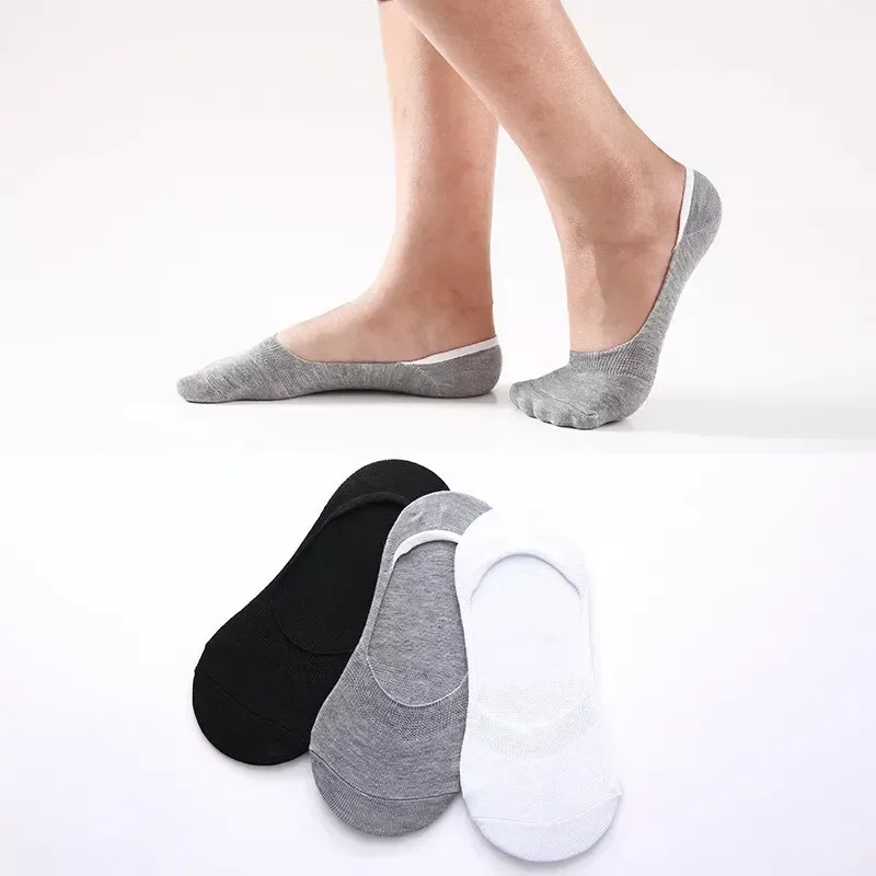 1pairs Invisible Socks for Men Ankle Short No Show Low Cotton Black White Non-slip Silicone Summer Thin Sock Breathable
