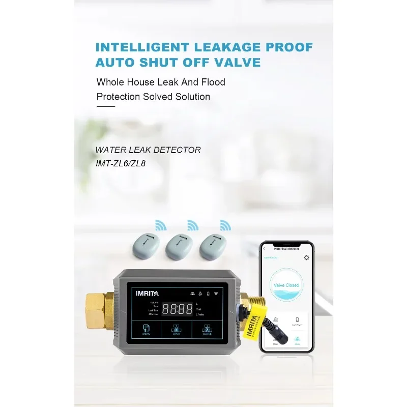 IMRITA Smart Water Monitor WiFi APP Control Water Leak Detection Sensor Water Leak Detector Fuga De Agua with Shut Off Valve