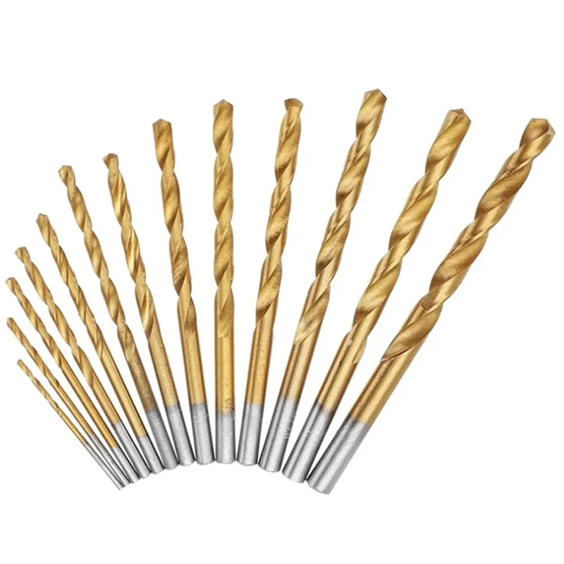 13Pc 1.5-6.5Mm Round Shank Twist Drill Bit Set Titanium Coated HSS Bit Woodworking Metal Tools